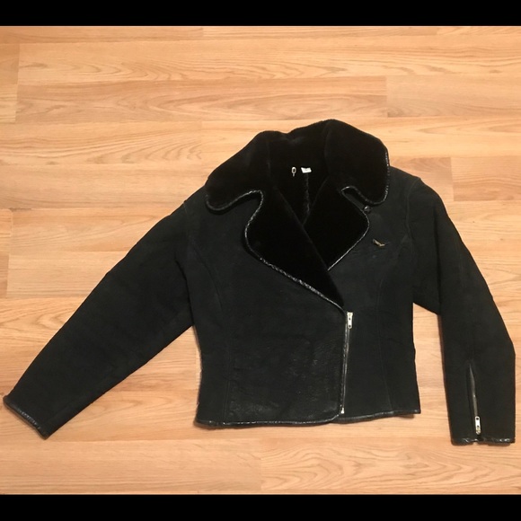 Vintage Jackets & Blazers - Vintage 90’s shearling leather motto jacket Sz M